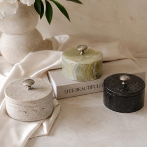Luxury Marble, Onyx, & Travertine Jewelry Box with Knob – Natural Stone Trinket Box, Elegant Vanity Storage, High-End Keepsake Gift