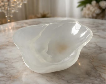 Small Translucent Onyx Stone Bowl | Decorative Handmade Catchall Bowl for Keys, Jewelry, Coins | Natural Stone Home Decor | Home Decor