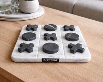 Marble Tic Tac Toe Game | Black & White Stone Board Game | Modern Coffee Table Decor | Handmade Luxury Gift | Minimalist Home Decor