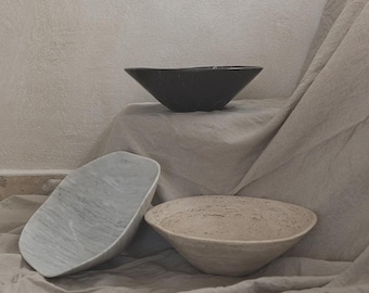 Luxury Marble or Travertine Bowl – Irregular Natural Stone Centerpiece | Handmade Matte Decorative Bowl