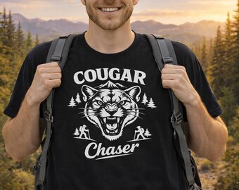 Cougar Chaser Graphic T-Shirt, Funny Hiker Gift, Retro Wildlife Tee
