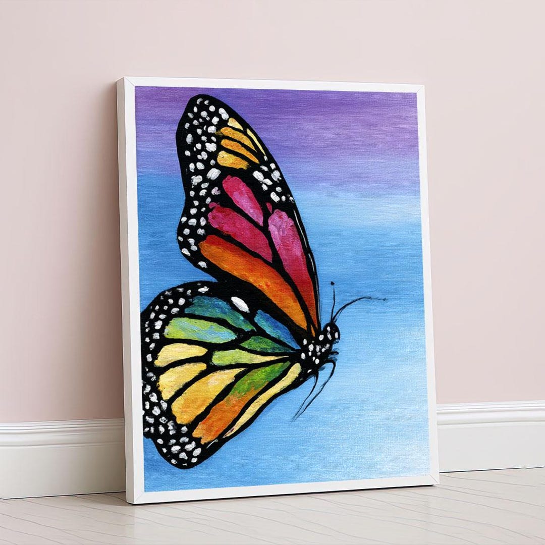 Colorful Monarch Butterfly Canvas Wall Art Print Vibrant Living Room ...
