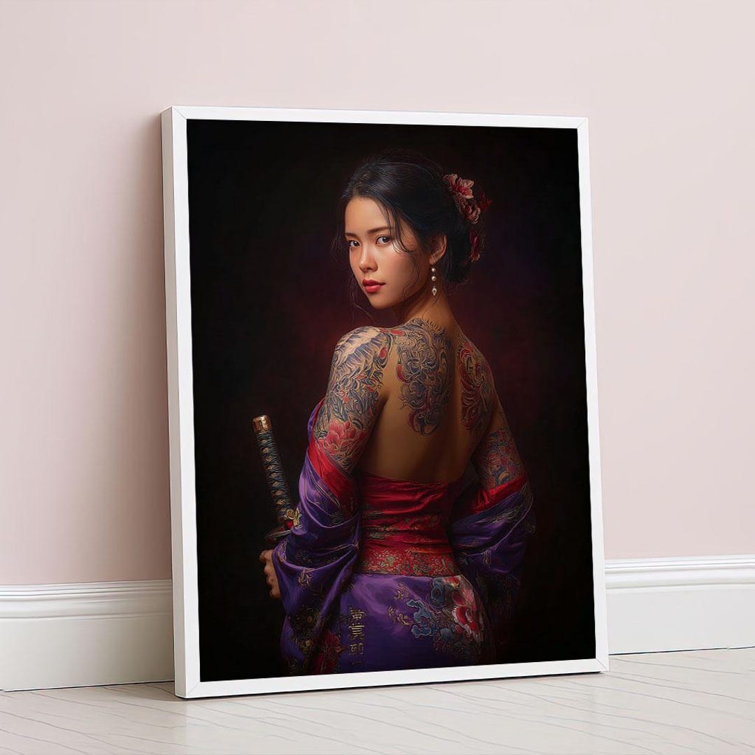 Elegant Japanese Tattooed Woman Canvas Wall Art Print Oriental Bedroom ...