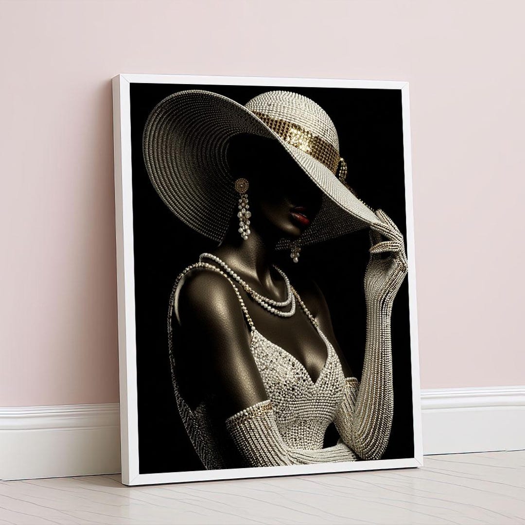 Elegant Black Woman in Glamorous Hat Canvas Wall Art Print Chic Living ...