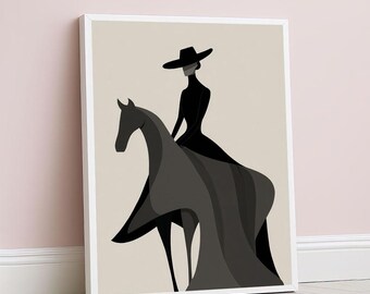 Elegant Abstract Woman on Horse Canvas Wall Art Print  Chic Living Room Decor  Statement Piece