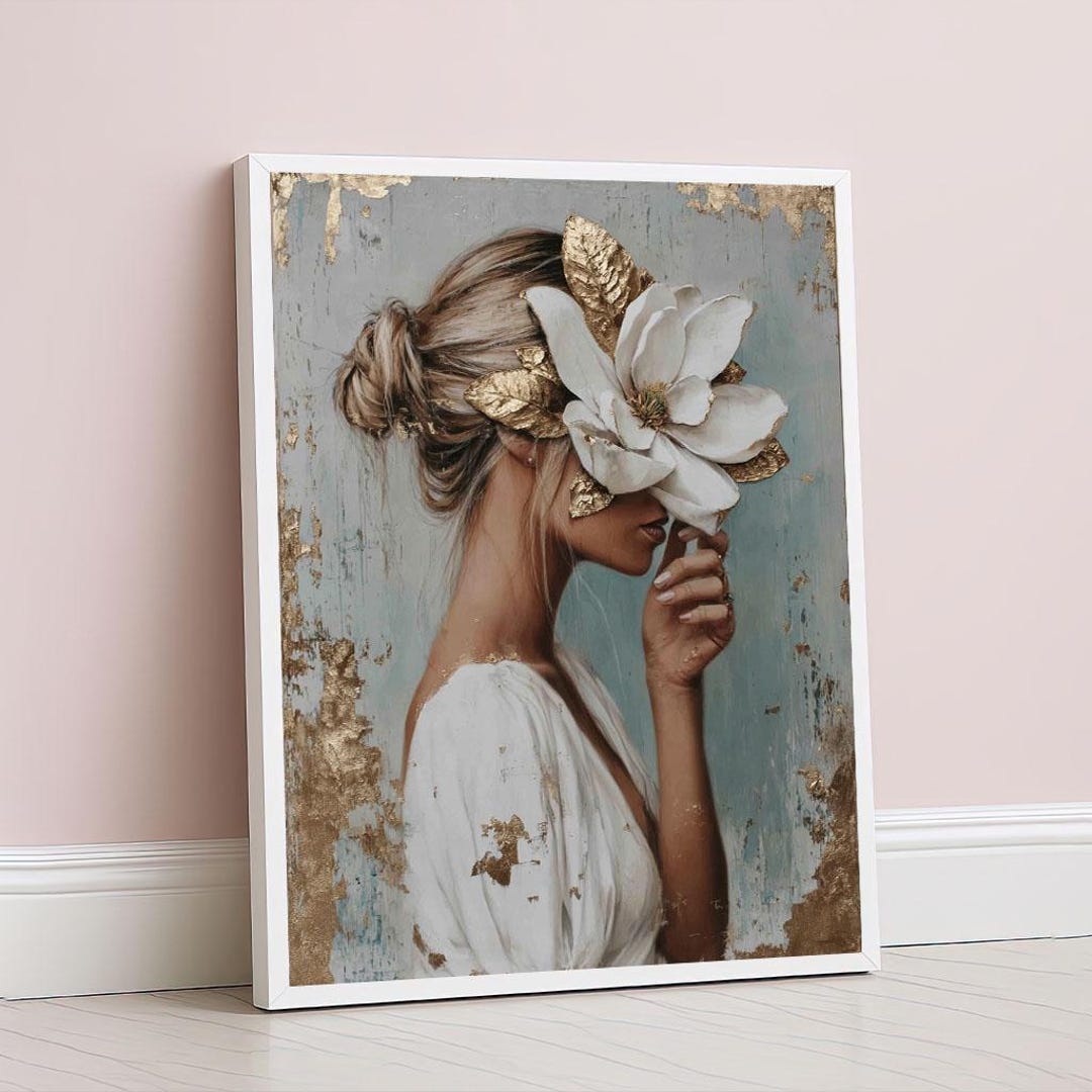 Elegant Floral Woman Canvas Wall Art Print Modern Romantic Bedroom Wall ...
