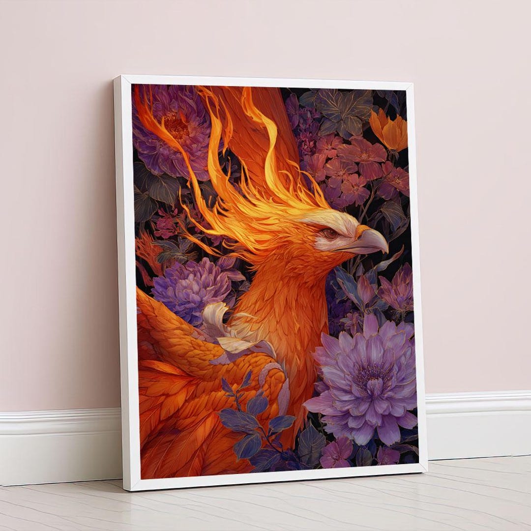 Fiery Phoenix Canvas Wall Art Print Vibrant Mythical Creature Office ...