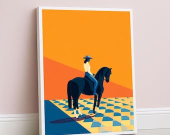 Modern Horse Rider Canvas Wall Art Print  Vibrant Abstract Living Room Decor  Statement Piece