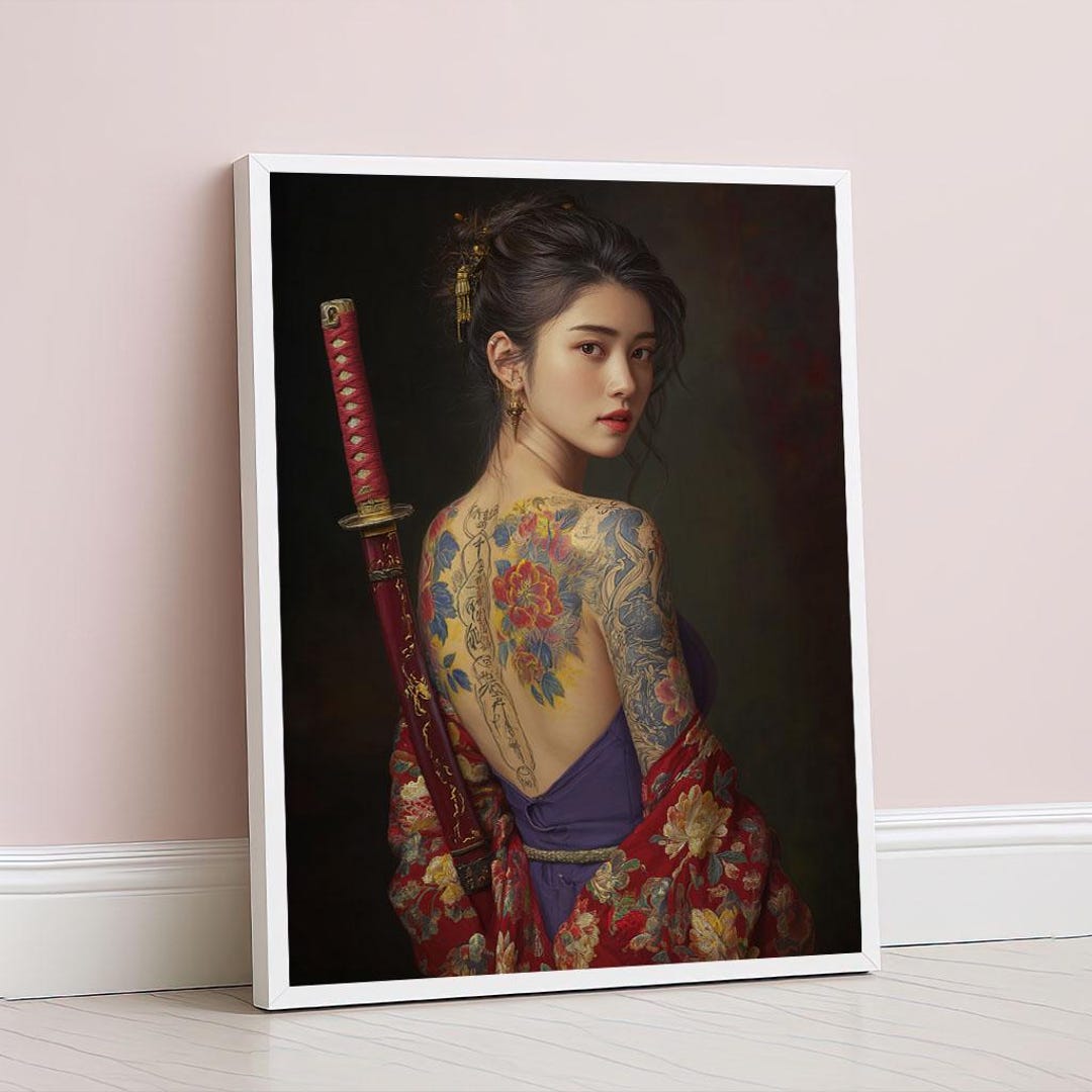 Samurai Woman With Tattoos Canvas Wall Art Print Elegant Japanese Style ...