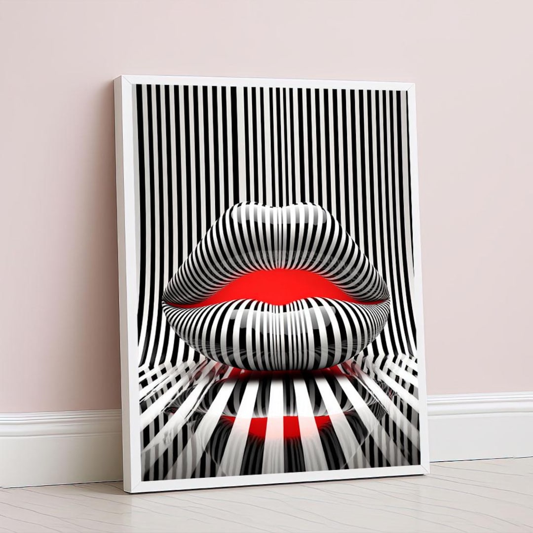 bold-lips-optical-illusion-canvas-wall-art-print-red-black-modern