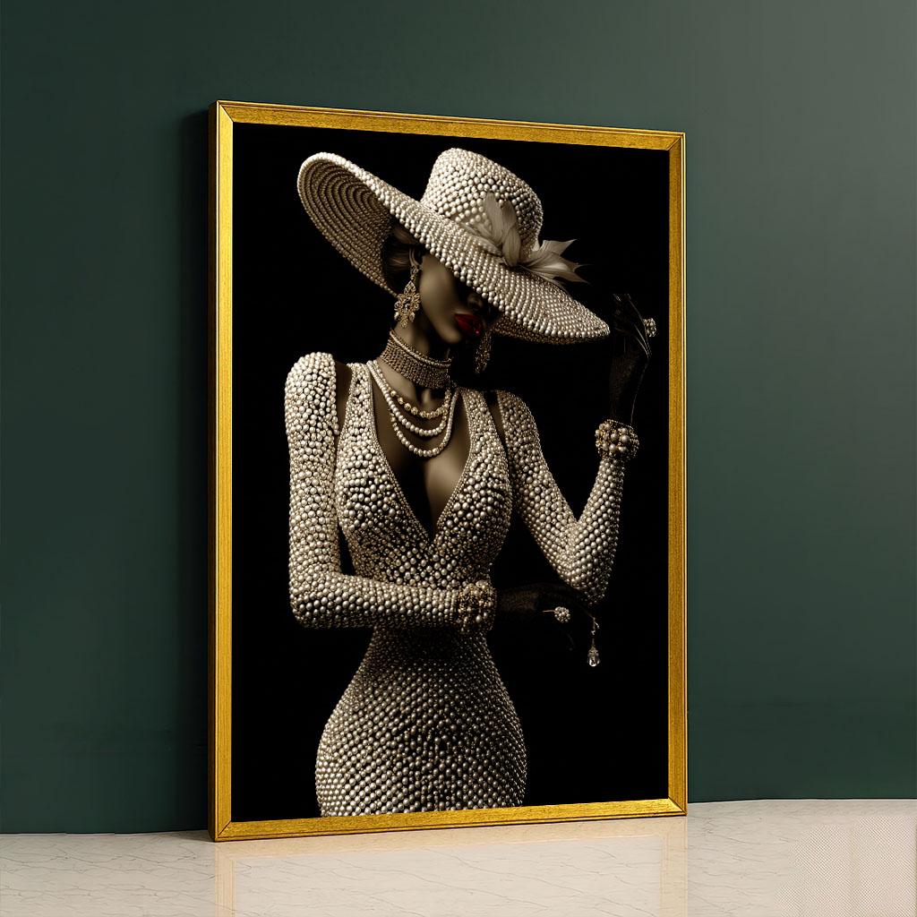 Elegant Black Woman in Pearls Canvas Wall Art Print Chic Living Room ...