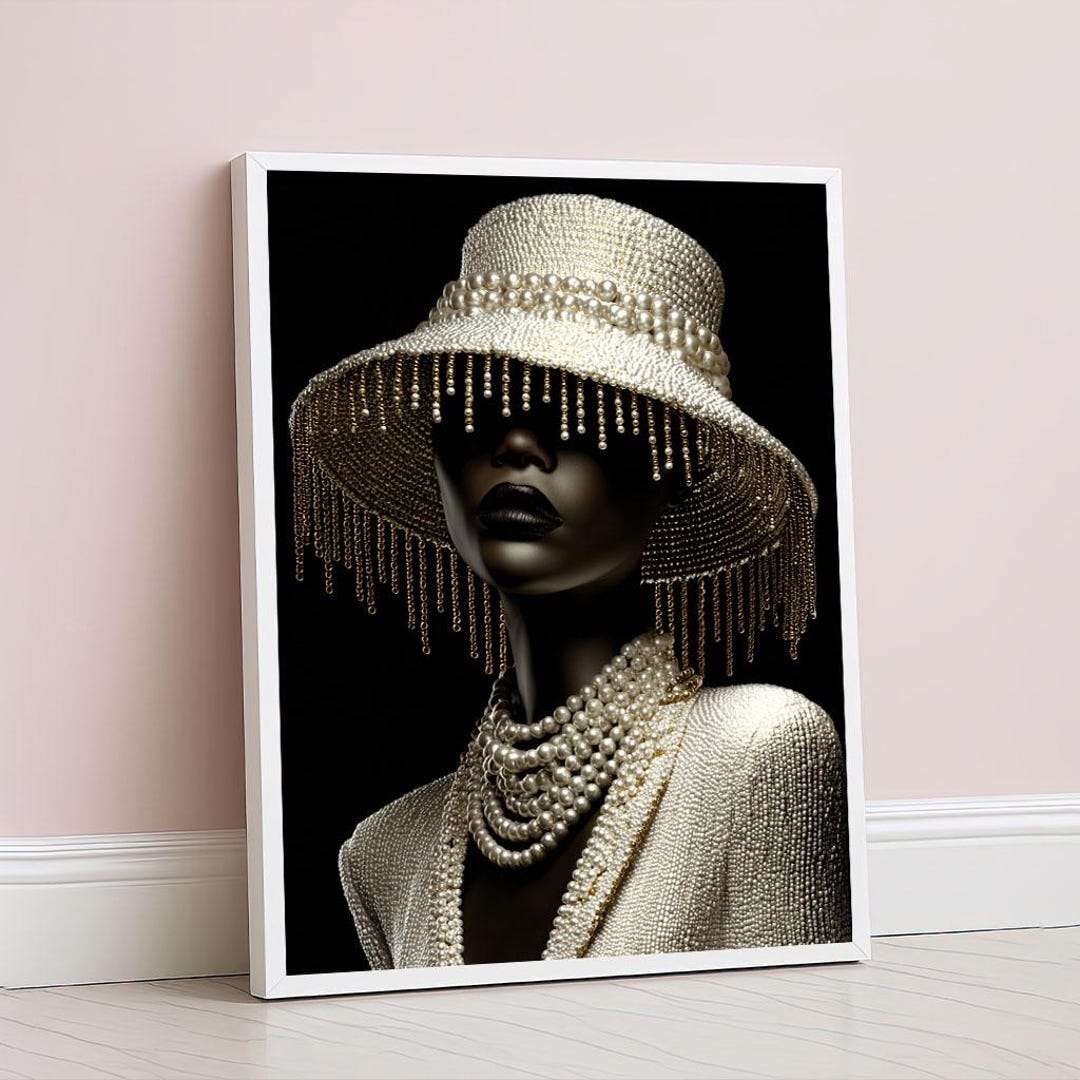 Luxurious Black Woman in Pearls Canvas Wall Art Print Elegant Living ...