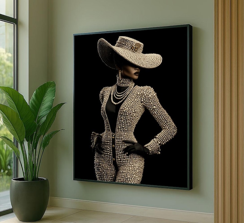 Elegant Black Woman in Chic Attire Canvas Wall Art Print Modern Living ...