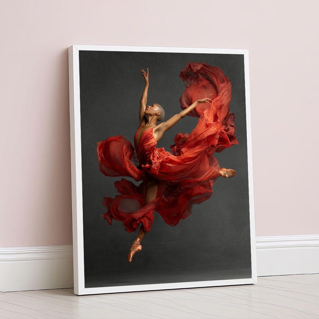 Elegant African Woman in Flowing Red Dress Canvas Wall Art Print Modern ...