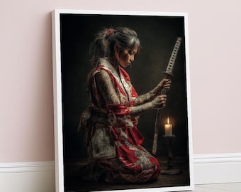 Samurai Warrior Canvas Wall Art Print  Traditional Japanese Bedroom Wall Decor  Statement Piece