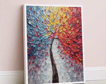 Colorful Abstract Tree Canvas Wall Art Print  Vibrant Living Room Decor  Statement Piece for Modern Art Lovers