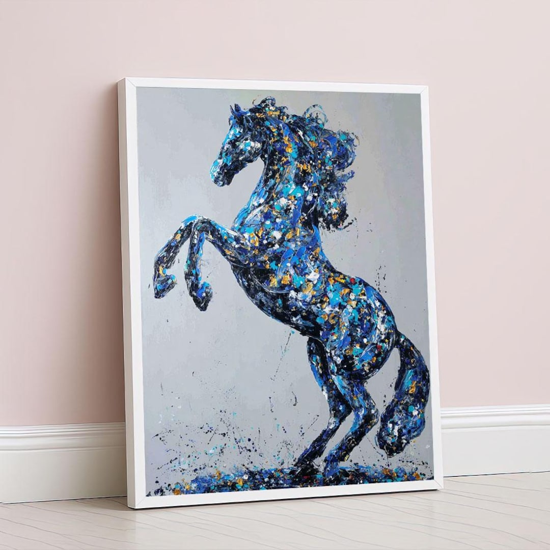 Dynamic Blue Horse Abstract Canvas Wall Art Print Bold Living Room ...