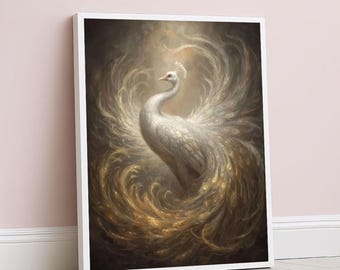 Elegant White Swan Canvas Wall Art Print  Ethereal Fantasy Living Room Decor  Statement Piece