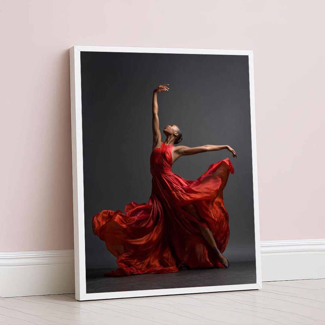 Elegant Black Woman in Red Dress Canvas Wall Art Print Modern Living ...