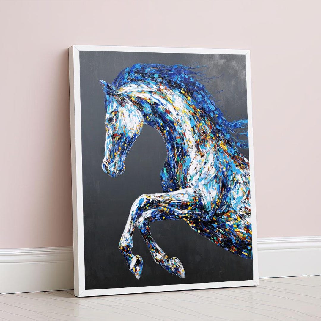 Dynamic Blue Horse Abstract Canvas Wall Art Print Vibrant Living Room ...