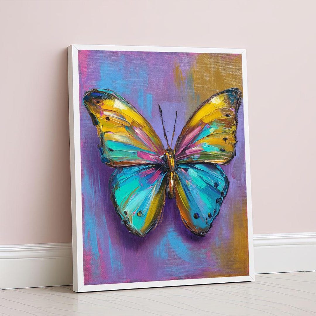 Colorful Butterfly Abstract Canvas Wall Art Print Blue and Yellow ...