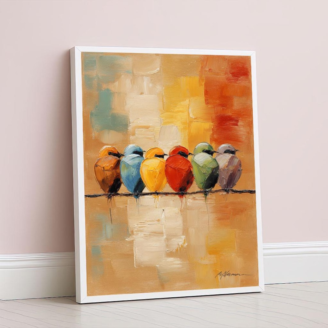 Colorful Birds on a Wire Canvas Wall Art Print Modern Abstract Living ...