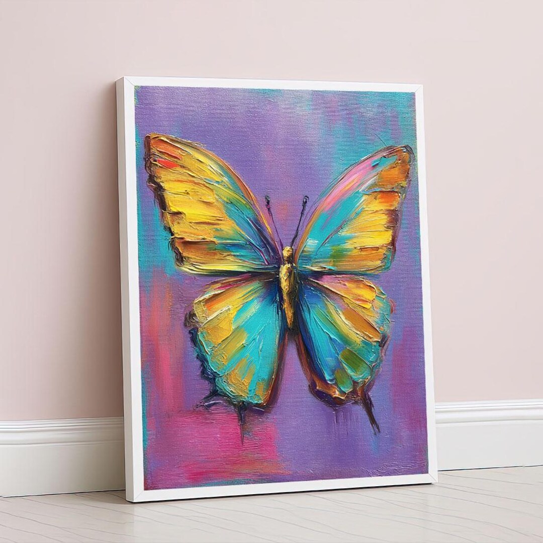 Colorful Butterfly Abstract Canvas Wall Art Print Vibrant Living Room ...