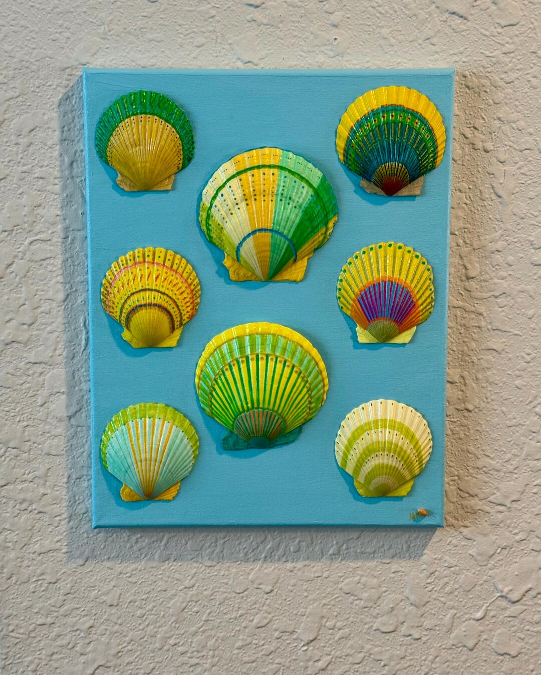 9 Hand Painted Shells on Canvas Framed in 11x14 Gold Wood Frame - Etsy