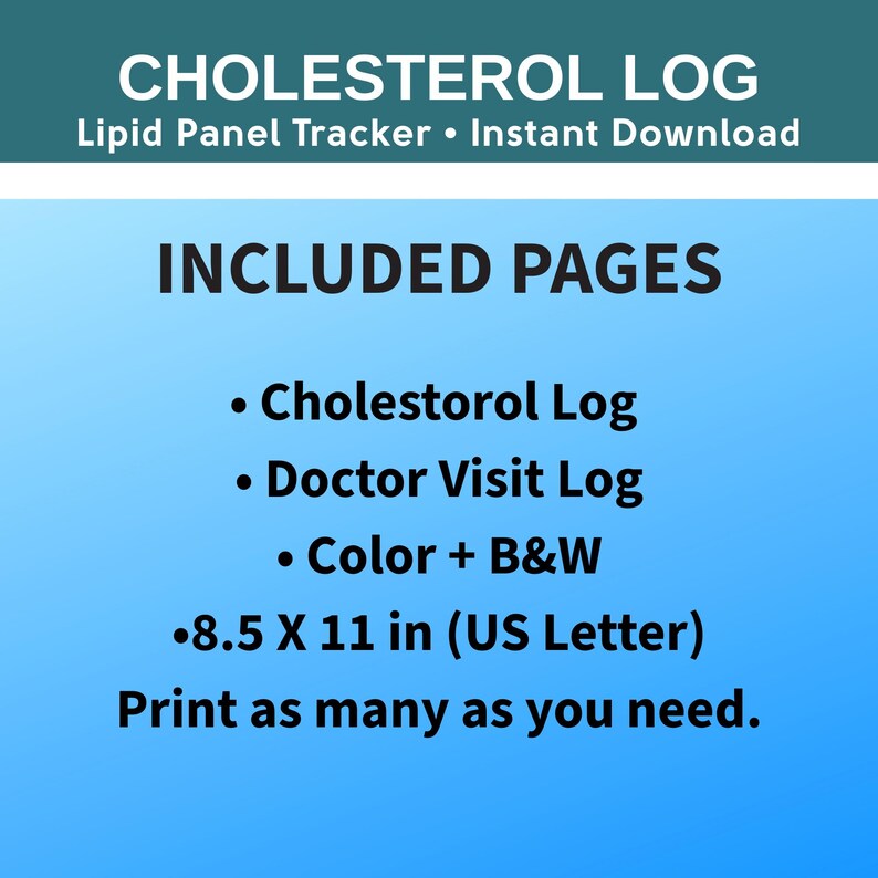 Cholesterol Log Printable, Lipid Panel Tracker, LDL HDL Trig Log ...