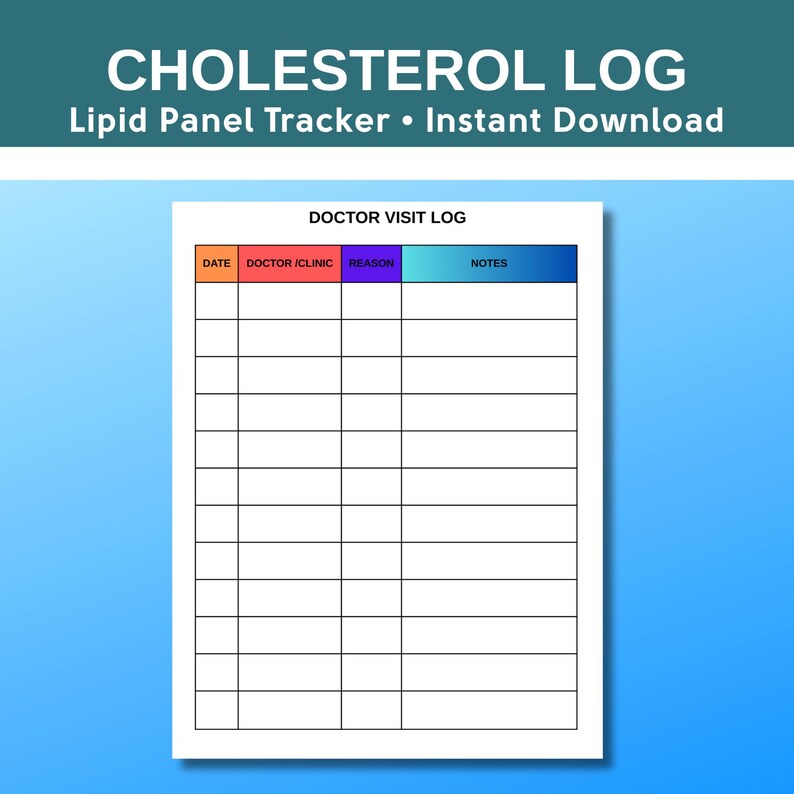 Cholesterol Log Printable, Lipid Panel Tracker, LDL HDL Trig Log ...