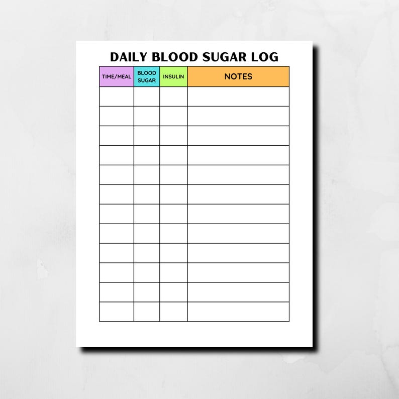 Blood Sugar Log Printable, Glucose Tracker PDF, Diabetes Log Book ...