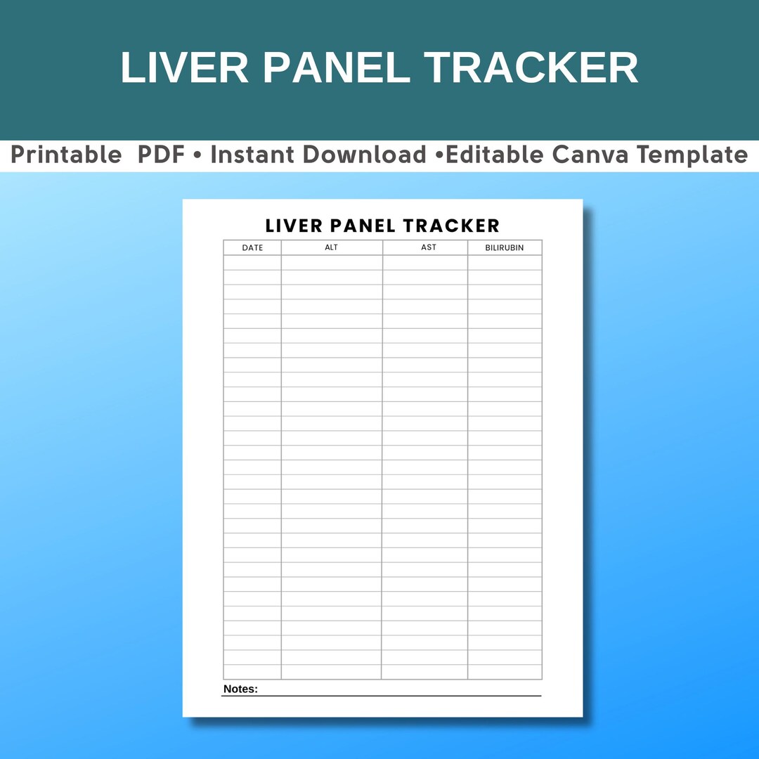 Liver Panel Tracker Printable | ALT AST Bilirubin Log (US Letter ...