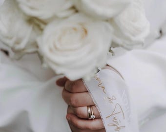 Cinta personalizada de gasa para ramo de novia | Cinta para ramo | Sesión de fotos nupcial | Boda | Con nombres y fecha | Boda | Ramo de novia | Boda