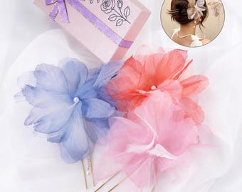 Zestaw upominkowy z kwiatowymi spinkami do włosów, Elegancka spinka do włosów z motywem kwiatów w spersonalizowanym pudełku prezentowym, Ozdoba do włosów ślubnych, Prezent dla niej