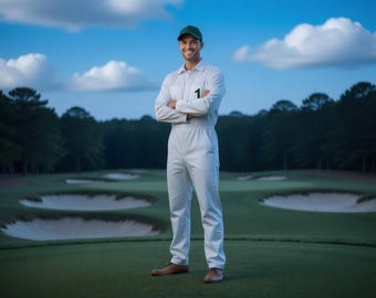 Golf Caddy Costume Jumpsuit Men | Custom White Caddy Outfit with Name & Number