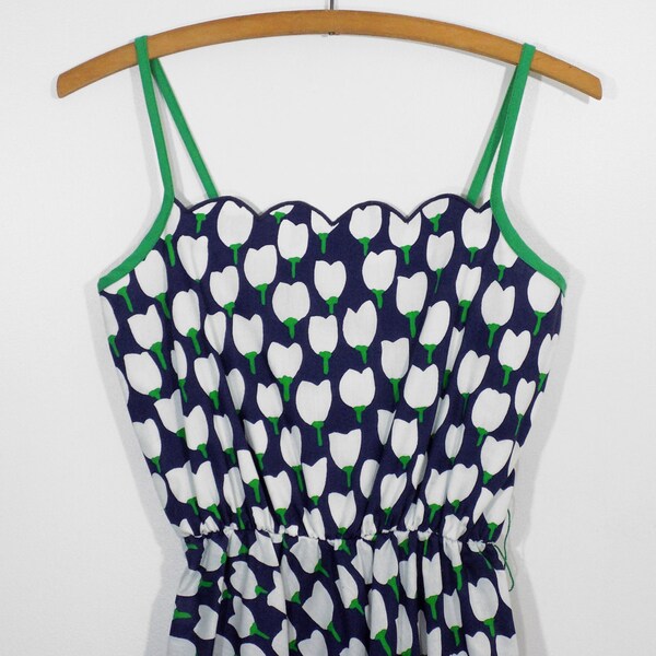 Vintage Navy Blue Tulip Print Sundress Women's XS