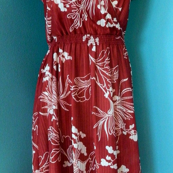 Vintage 70s Melissa Lane Slinky Polyester Floral Print Dress Women's L