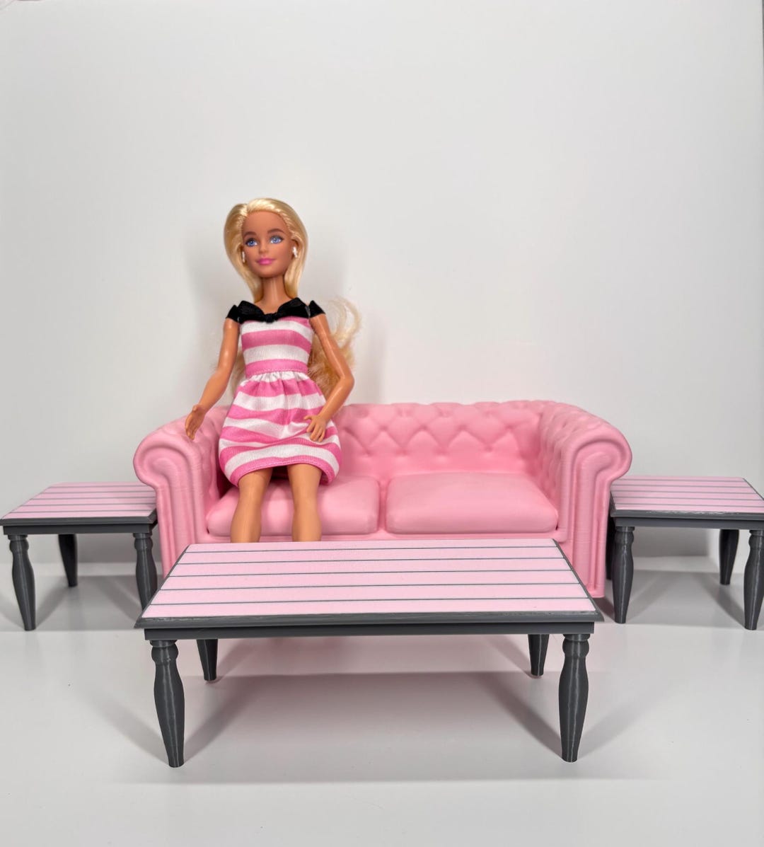 Mini Table Barbie Dollhouse Living Room Set, Sofa, Coffee Table and End Tables (barbie ...