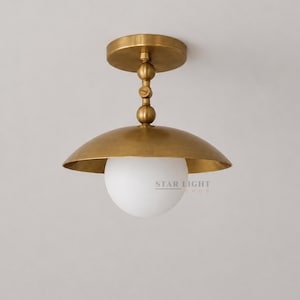 Modern Brass Semi Flush Mount Ceiling Light - Mid Century Globe Lighting Fixture