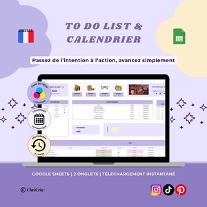 To do list & calendrier automatisé 2026 digital planner Task planner Template Google Sheets French