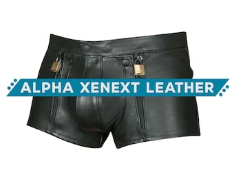 Men’s Real Leather Shorts with Zipper Design