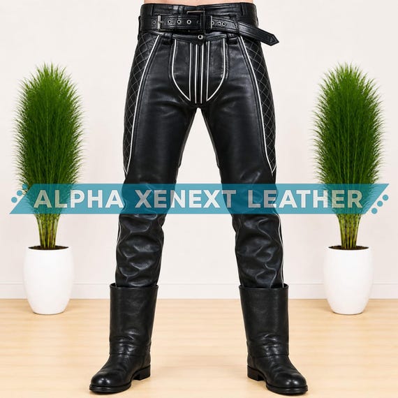 Real Leather Biker Pants: Quilted Motorcycle Trousers with Belted Waist