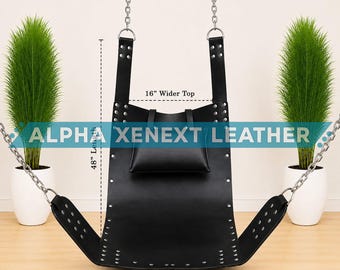 Black Real Leather Suspension Sling Adjustable Hanging Support Seat