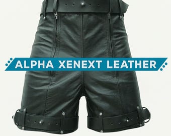 Pantalones cortos de cuero negro para hombre