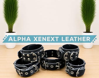 Black Real Leather Adjustable Cuffs Set Wrist Ankle Neck Collar Restraint Kit Costume Accessory Gift for Men Women
