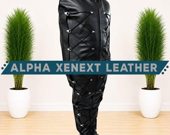 Black Genuine Leather Full Body Sleepsack with Side Lacing and Front Zip
