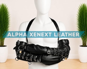 Real Leather Adjustable Arm Binder Harness Black Body Support Restraint Costume Accessory Custom Size