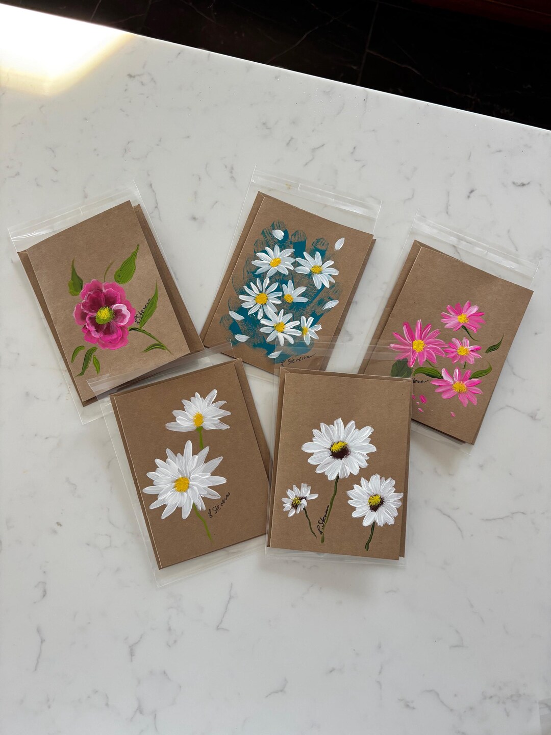 Original Hand Painted (acrylic) Floral Note Cards (not Prints) - 5 ...