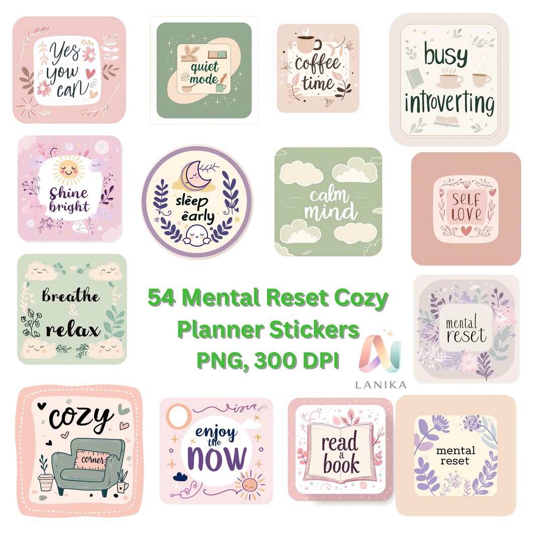 54 Square Planner Stickers for Self Care, Cozy Calm Aesthetic Stickers ...