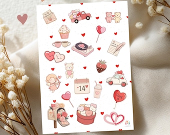 Foglio di adesivi di San Valentino PNG, Clipart trasparenti, pacchetto di adesivi per planner, download digitale istantaneo stampabile